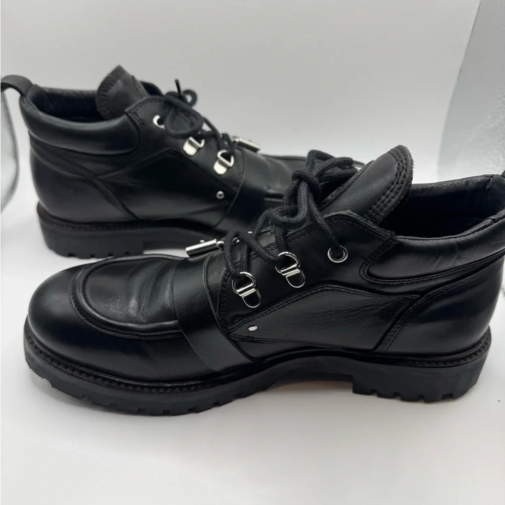 All Saints Shoes Black Yarrow Calf Leather Lug Sole Chunky Moto Boots 9.5 (40) - Picture 3 of 9